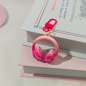 Pink & Red Headphone Keychain – Cute Lightweight Bag Charm with Spiral Clasp